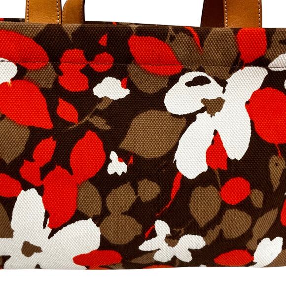 Kate Spade NY bold floral canvas satchel purse tote bag orange brown white - Picture 2 of 11